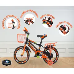 GENERICO - Bicicleta para Niños ARO 16 NARANJA CON CANASTO