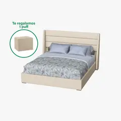 MUEBLES MACRUMO - Cama tapizada Estocolmo 2plz - Color Beige Tela antifluido + puff gratis