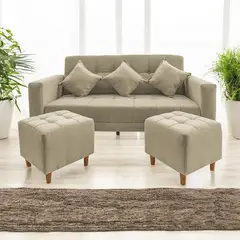 MOVENDA - Sofá Bonn 3 Cuerpos con 2 Puffs Beige