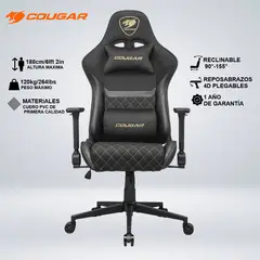 COUGAR - SILLA GAME ARMOR ONE V2 GOLD F TEJIDO RECLINA 155° VERSATILIDAD COMFORT RESPALDO ALTO TAPIZADO