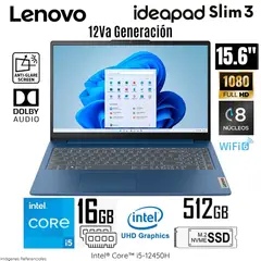 LENOVO - Laptop IdeaPad Slim 3 Intel Core i5-12450H 16GB DDR5 RAM 512GB SSD 15.6" FHD - 83ER001DLM