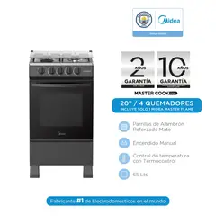 MIDEA - Cocina a gas MastercookOne 20'' 4 Quemadores Negra MGS20FS2LFABB-PE