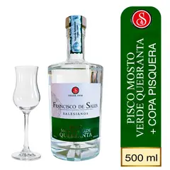 FRANCISCO DE SALES - Pack Pisco Mosto Verde Quebranta x 500 ml. + Copa Pisquera