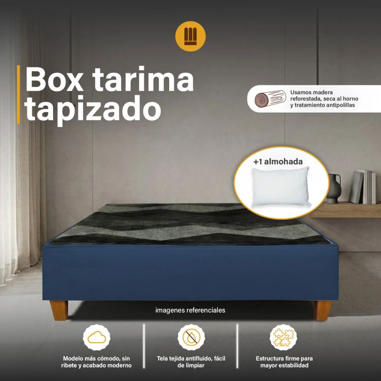 Box tarima reforzado P.madera + almohada - color Azul - Queen 1 PIEZA