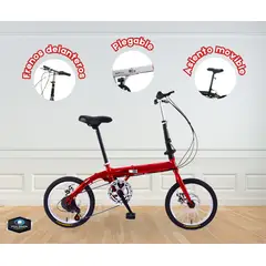 GENERICO - Bicicleta Urbana Plegable Rojo ARO 16