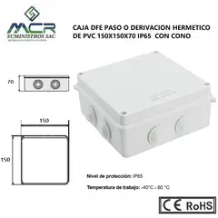 GENERICO - CAJA DE PASO O DERIVACION HERMETICO DE PVC 150X150X70 CON CONO