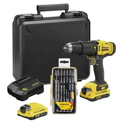 STANLEY - Taladro 1/2" 20V 2 Bat 1.5 Ah + Acc. 27 Piezas SCD711C2K-K3