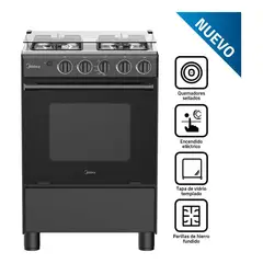 MIDEA - Cocina 4 Hornillas 24" 67 Litros Negro MGS24FS2LFABBC (Nuevo)