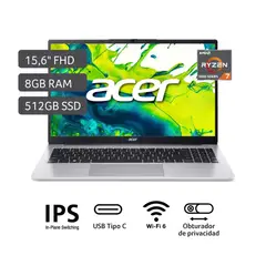ACER - Laptop Aspire AL15-43P-R8W7 Amd Ryzen 7 5825U 8Gb Ram 512Gb Ssd Pantalla 15.6" Fhd Windows 11