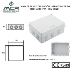 GENERICO - CAJA DE PASO O DERIVACION HERMETICO DE PVC 200X150X80 CON CONO
