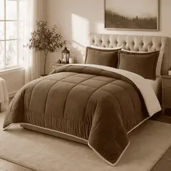 GENERICO - EDREDON KING INVERNIA SET CUADROS FELPA CON SHERPA + FUNDAS DE ALMOHADA