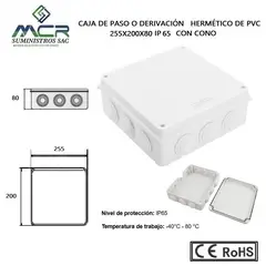 GENERICO - CAJA DE PASO O DERIVACION HERMETICO DE PVC 255X200X80 CON CONO