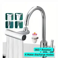 GENERICO - Cabezal Aireador Ahorrador de Grifo 4 en 1 Rotación 360° ABS Cromado