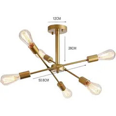 GENERICO - Lampara de Techo 6 Luces dorado - sin focos