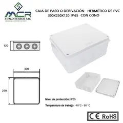 GENERICO - CAJA DE PASO O DERIVACION HERMETICO DE PVC 300X250X120 CON CONO