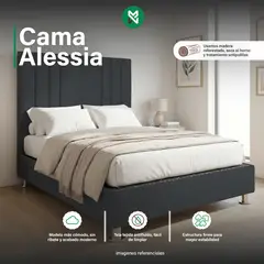 MUEBLES MACRUMO - Cama tapizada Alessia - 2 Plz - Color Gris oscuro