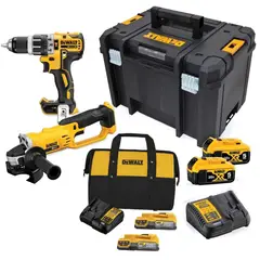 DEWALT - Taladro Perc 1/2" + Amoladora 4 1/2" 20V 2 Bat 5.0 Ah + Set de 2 Bat Powerstack y Bolso