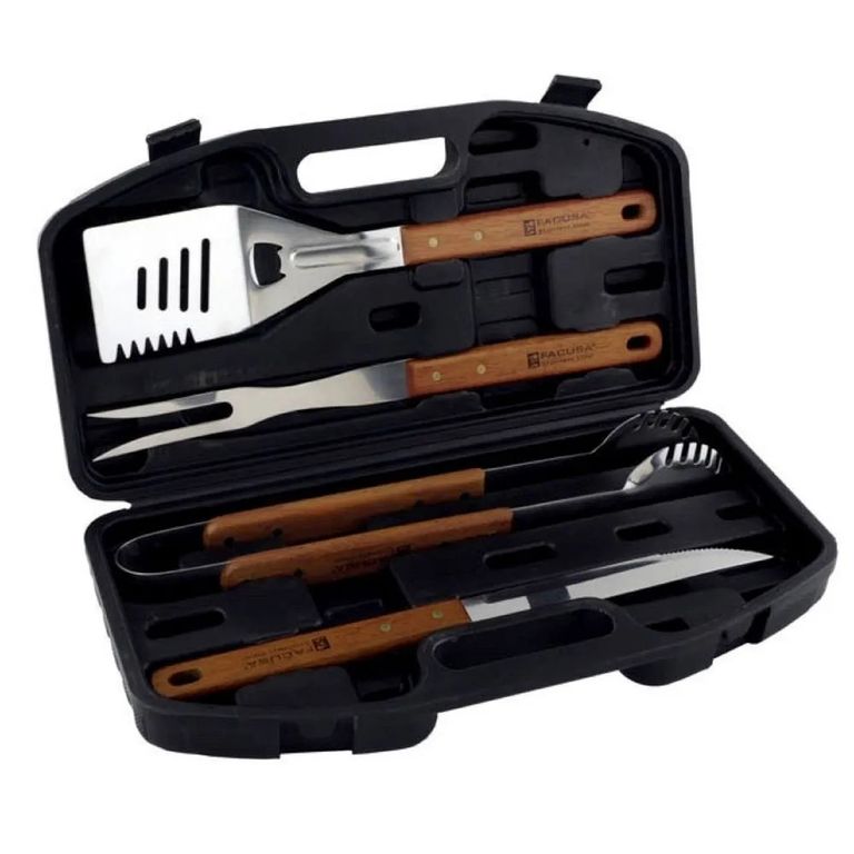 Set Parrillero X 4 M/Madera C/Maletin - Facusa
