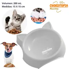 GENERICO - PLATO PARA MASCOTA OREJITAS GRIS BEBE x 200 ML