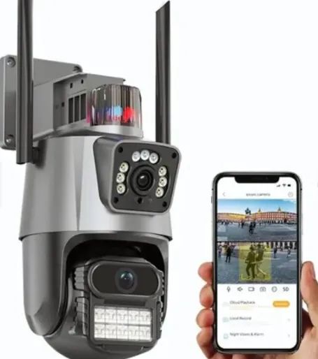 CAMARA WIFI GIRATORIA DOBLE LENTE ICSEE 8MP ULTRA HD EXTERIOR-INTERIOR
