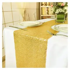 DENISASAA - Mantel De Bandera De Mesa Cuadrada De Lentejuelas 275 × 30cm-Dorado