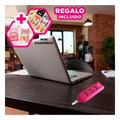 RYBIU IMPORT - Hub Practico con 4 Puertos Usb en Fuscia Y+Regalo Agendita