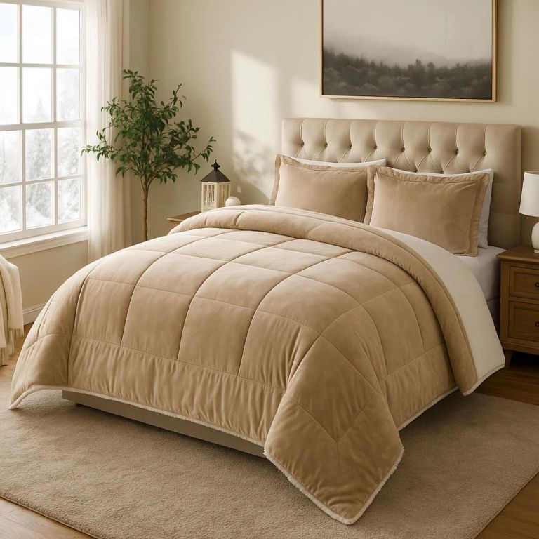 EDREDON 2 PLAZAS INVERNIA SET FELPA CON SHERPA + FUNDAS DE ALMOHADA