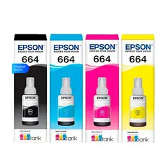 EPSON - Kit de Tinta T664 De 4 Colores T664 Negro Cyan Magenta Amarillo