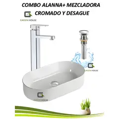 GREEN HOUSE - COMBO G2 LAVATORIO ALANNA BLANCO + MEZCLADORA CUADRADO CROMADO