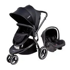 CARESTINO - Coche Ferro V2 Negro con Porta bebé y Moisés