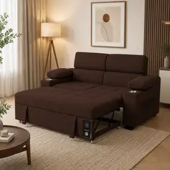 BARAKA HOME - Sofá Cama Baltimore con Porta Vasos y Bolsillo 2 plz - Chocolate