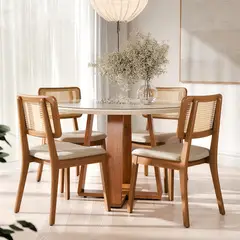 PAZART MUEBLES - COMEDOR 4 SILLAS REDONDO MADERA 1.2 RATTAN LINO BEIGE