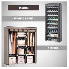 OEM - Combo Dúo Zapatera de 9 Niveles y Ropero de 3 Cuerpos Armables