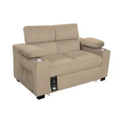 BARAKA HOME - Sofá Cama Baltimore con Porta Vasos y Bolsillo 1.5 plz - Beige Claro