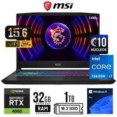 MSI - LAPTOP KATANA 15 B13VFK INTEL COREi7-13620H RAM 32GB SSD 1TB RTX 4060 8GB 15.6" WIN 11