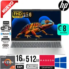 HP - LAPTOP HP 15 FC0275LA Ryzen 7 7730U RAM 16GB SSD 512GB 15.6" FULL HD Windows 11 pro