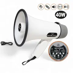 BATBLACK - Megáfono Recargable 40W con Sirena Bluetooth y USB BT-MF32 BATBLACK