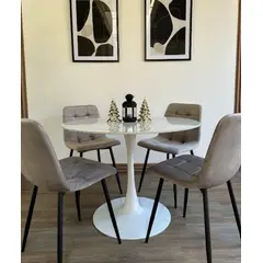GENERICO - Juego de comedor Mesa Tulip con tablero de piedra sinterizada y 4 sillas Pisa