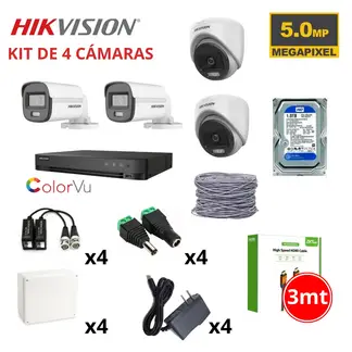Hikvision - KIT 4 CÁMARAS DE SEGURIDAD 5MP COLOR VU C/AUDIO DISCO SEAGATE 1TB