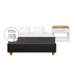 GENERICO - Box tarima 2p P madera +colchón+2 almohadas+Velador Nox+Protect
