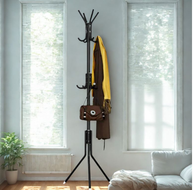 Perchero de Pie Metal Organizador Colgador Estante 1.75 MT Negro