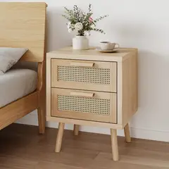 TU MESITA - Velador con Ratán Boho Rovere 2 Cajones