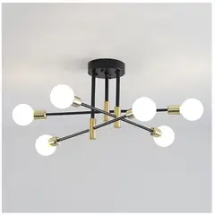GENERICO - Lampara de Techo 6 Luces Negro y dorado - sin focos