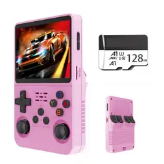 OVOTOUMI - Consola Portatil Retro Game R36S 128GB Rosa y Estuche