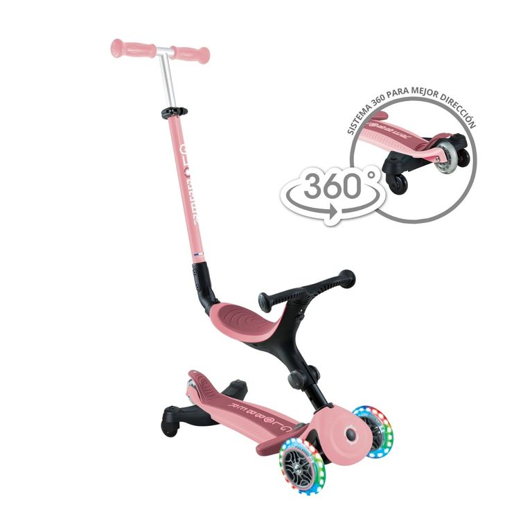 Scooter Globber Go Up Active LED 360 Rosado Pastel