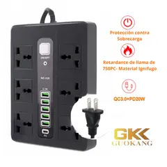 SEISA - Extension Electrica Alargador 6 Puertos Toma Corriente 5 Entradas USB