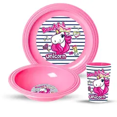 GENERICO - Set Plato + Vaso x 3 piezas - Diseño Unicornio