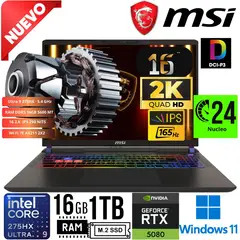 MSI - Laptop 16 HX AI A2XWIG Core Ultra i9 275HX Ram 64Gb SSD 1Tb RTX 5080 16Gb 16"2K Win 11