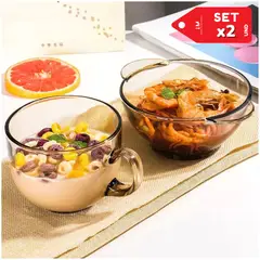 INSPIRA MARKET - Taza y Plato Bowl de vidrio Set Marron Transparente 450ml