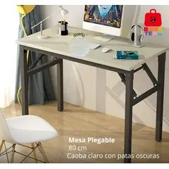 GENERICO - Mesas Plegables Para Entrenamiento En Casa Y Oficina Centro esquinas redondas color caoba blanco